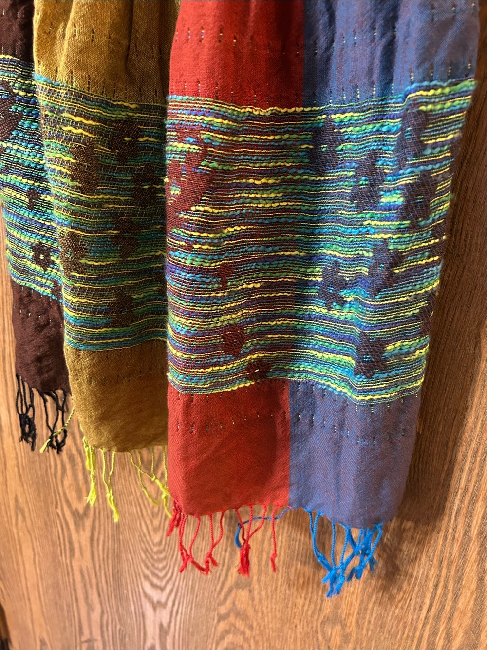 Woven Boho Scarf in Red, Blue, Olive, Brown